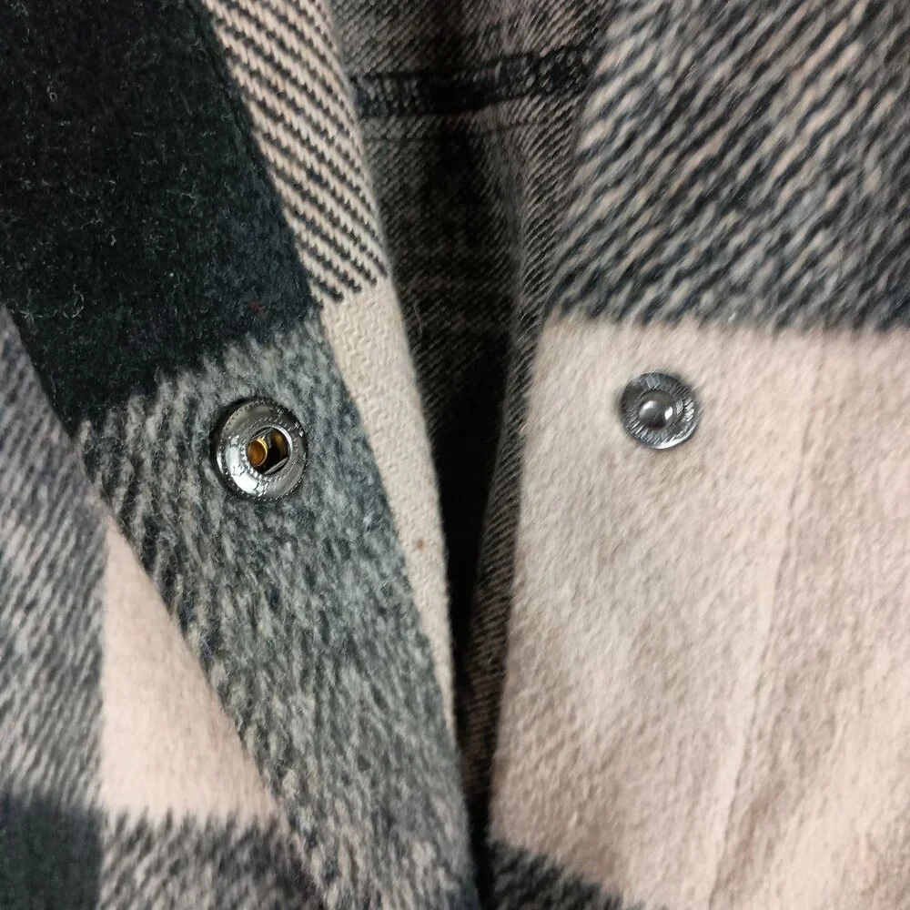 Steve Madden Sophia Plaid Shacket Womens S Black Beige Grunge 90s Shirt Jacket